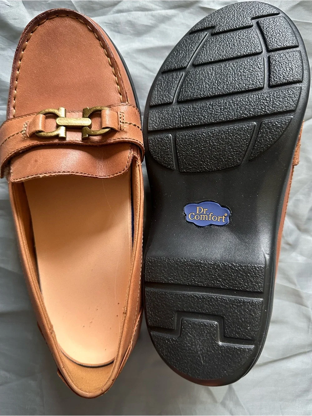 Women's Tan Leather Loafers with Gold Hardware